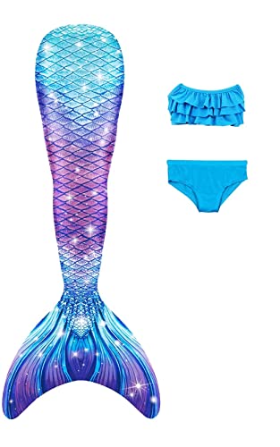 NAITOKE Meerjungfrauenschwanz mit Bikini für Mädchen,3pc，ohne Monoflosse,PQPPA,150 von NAITOKE