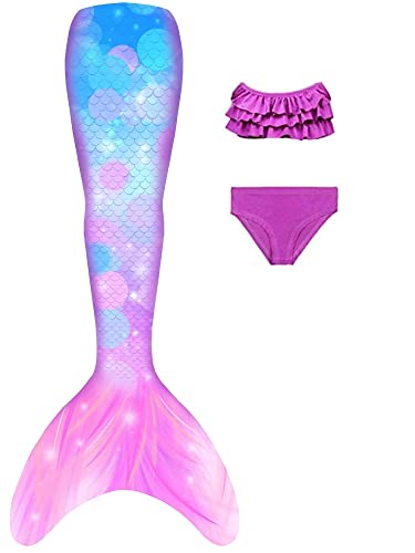 NAITOKE Meerjungfrauenschwanz mit Bikini für Mädchen,3pc，ohne Monoflosse,PQPPD,150 von NAITOKE