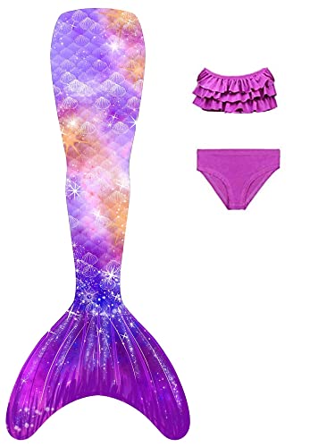NAITOKE Meerjungfrauenschwanz mit Bikini für Mädchen,3pc，ohne Monoflosse,XSXSG,120 von NAITOKE