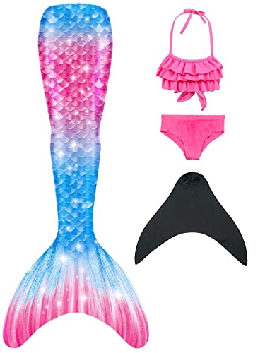 NAITOKE Meerjungfrauenschwanz mit Flosse für Mädchen Meerjungfrau mit Mermaid Tail Badeanzug,BBDMD,140 von NAITOKE