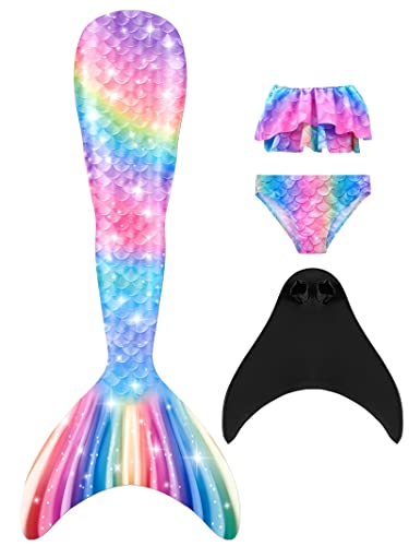 NAITOKE meerjungfrauenflosse mädchen Badeanzug - Meerjungfrau Flosse Bademode mit Bikini Set und Monoflosse Mermaid Tail, 4 Stück Set von NAITOKE