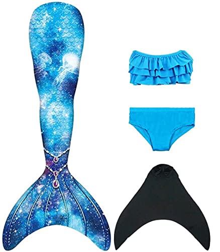 NAITOKE meerjungfrauenflosse mädchen Badeanzug - Meerjungfrau Flosse Bademode mit Bikini Set und Monoflosse Mermaid Tail, 4 Stück Set, XQSAAD,140 von NAITOKE