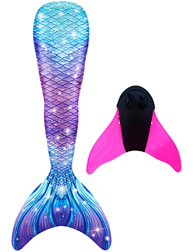 NAITOKE meerjungfrauenflosse mädchen Badeanzug - Meerjungfrau Flosse Bademode mit Bikini Set und Monoflosse Mermaid Tail, 4 Stück Set,DGJDYAB,160 von NAITOKE