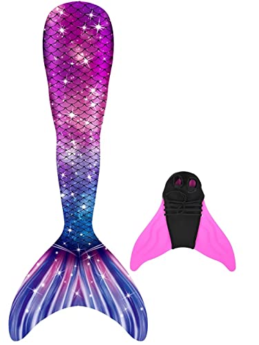 NAITOKE meerjungfrauenflosse mädchen Badeanzug - Meerjungfrau Flosse Bademode mit Bikini Set und Monoflosse Mermaid Tail, 4 Stück Set,FFHHY,170 von NAITOKE