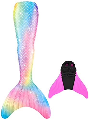 NAITOKE meerjungfrauenflosse mädchen Badeanzug - Meerjungfrau Flosse Bademode mit Bikini Set und Monoflosse Mermaid Tail, 4 Stück Set,FFHHZ,164 von NAITOKE