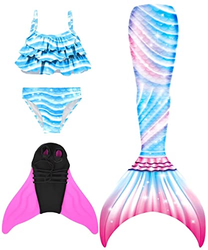 NAITOKE meerjungfrauenflosse mädchen Badeanzug - Meerjungfrau Flosse Bademode mit Bikini Set und Monoflosse Mermaid Tail, 4 Stück Set von NAITOKE