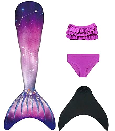 NAITOKE meerjungfrauenflosse mädchen Badeanzug - Meerjungfrau Flosse Bademode mit Bikini Set und Monoflosse Mermaid Tail, 4 Stück Set,IJNAC,140 von NAITOKE