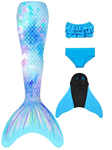 NAITOKE meerjungfrauenflosse mädchen Badeanzug - Meerjungfrau Flosse Bademode mit Bikini Set und Monoflosse Mermaid Tail, 4 Stück Set von NAITOKE