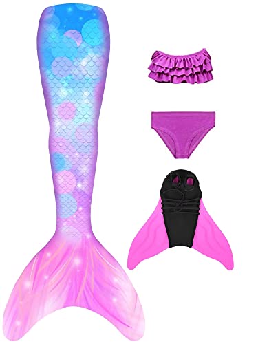 NAITOKE meerjungfrauenflosse mädchen Badeanzug - Meerjungfrau Flosse Bademode mit Bikini Set und Monoflosse Mermaid Tail, 4 Stück Set,POOQ,150 von NAITOKE