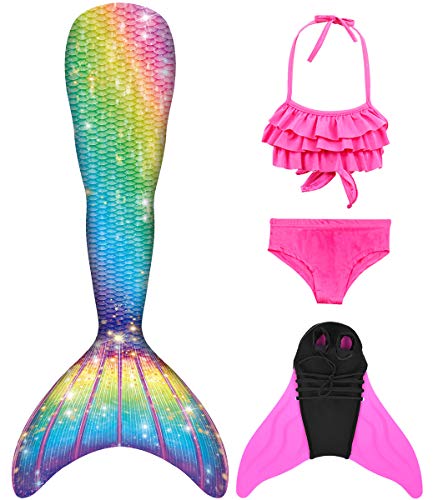 NAITOKE meerjungfrauenflosse mädchen Badeanzug - Meerjungfrau Flosse Bademode mit Bikini Set und Monoflosse Mermaid Tail, 4 Stück Set von NAITOKE