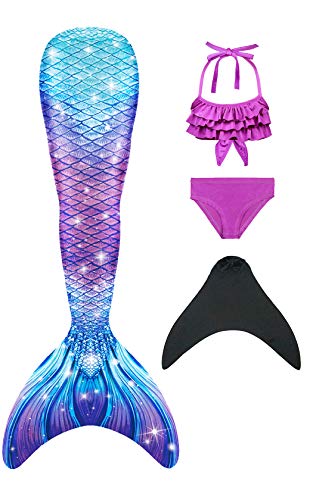 NAITOKE meerjungfrauenflosse mädchen Badeanzug - Meerjungfrau Flosse Bademode mit Bikini Set und Monoflosse Mermaid Tail, 4 Stück Set von NAITOKE