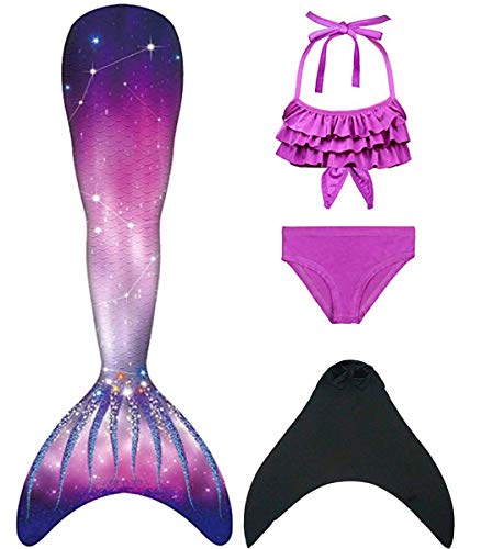 NAITOKE meerjungfrauenflosse mädchen Badeanzug - Meerjungfrau Flosse Bademode mit Bikini Set und Monoflosse Mermaid Tail, 4 Stück Set von NAITOKE