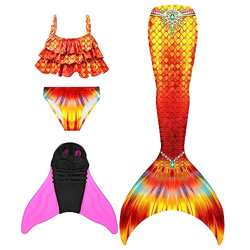 NAITOKE meerjungfrauenflosse mädchen Badeanzug - Meerjungfrau Flosse Bademode mit Bikini Set und Monoflosse Mermaid Tail, 4 Stück Set von NAITOKE