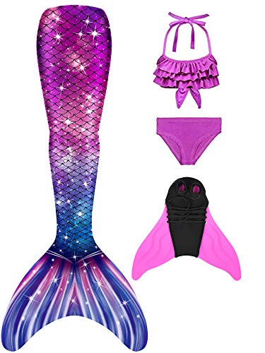 NAITOKE meerjungfrauenflosse mädchen Badeanzug - Meerjungfrau Flosse Bademode mit Bikini Set und Monoflosse Mermaid Tail, 4 Stück Set von NAITOKE