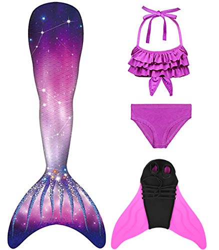 NAITOKE meerjungfrauenflosse mädchen Badeanzug - Meerjungfrau Flosse Bademode mit Bikini Set und Monoflosse Mermaid Tail, 4 Stück Set von NAITOKE