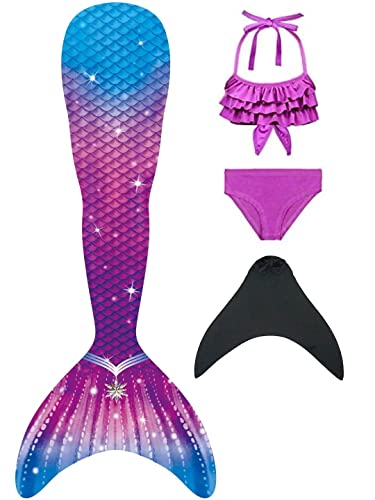 NAITOKE meerjungfrauenflosse mädchen Badeanzug - Meerjungfrau Flosse Bademode mit Bikini Set und Monoflosse Mermaid Tail, 4 Stück Set von NAITOKE