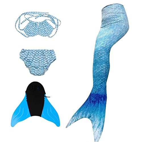 NAITOKE meerjungfrauenflosse mädchen Badeanzug - Meerjungfrau Flosse Bademode mit Bikini Set und Monoflosse Mermaid Tail, 4 Stück Set von NAITOKE