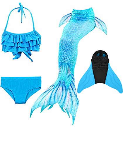 NAITOKE meerjungfrauenflosse mädchen Badeanzug - Meerjungfrau Flosse Bademode mit Bikini Set und Monoflosse Mermaid Tail, 4 Stück Set von NAITOKE