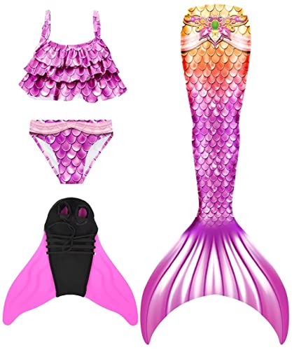 NAITOKE meerjungfrauenflosse mädchen Badeanzug - Meerjungfrau Flosse Bademode mit Bikini Set und Monoflosse Mermaid Tail, 4 Stück Set von NAITOKE