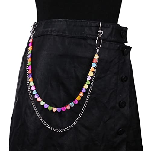 Metall Hosenkette Mit Baumelndem AnhäNger FüR Damen Buntes Perlen Design StraßEn Hosen SchlüSselanhäNger Hiphop Taillenkette FüR Teenager Hosenkette Baumelnde Hosenkette Mit AnhäNger von NAIXUE