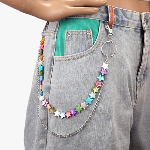 Metall Hosenkette Mit Baumelndem AnhäNger FüR Damen Buntes Perlen Design StraßEn Hosen SchlüSselanhäNger Hiphop Taillenkette FüR Teenager Hosenkette Baumelnde Hosenkette Mit AnhäNger von NAIXUE