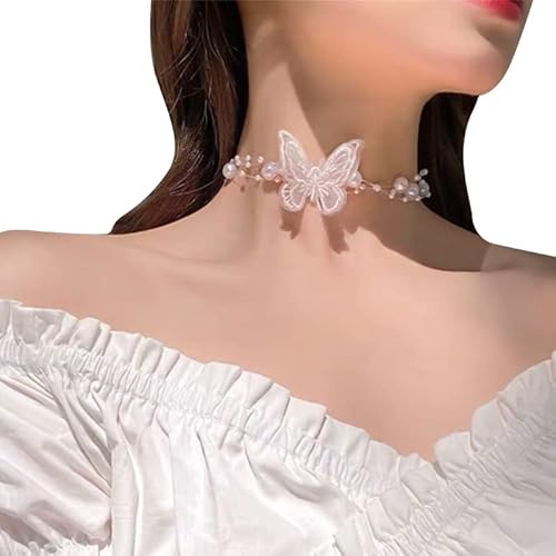 NAIXUE Schlüsselbeinkette Perlenhalskette Schmetterlings-Halsketten für Frauen Gothic-Halskette Schmetterlings-Halskette Perlenkette Perlenhalsketten für Frauen von NAIXUE