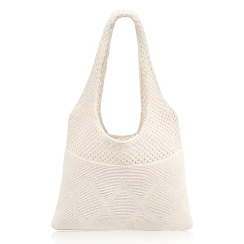 NAJILI Gehäkelte Strandtasche Damen,Faltbare Häkeltasche Umhängetasche Sommer,Boho Handtasche Groß,Tote Bag Netztasche Für Sommerurlaub,Leicht Und Stylisch von NAJILI