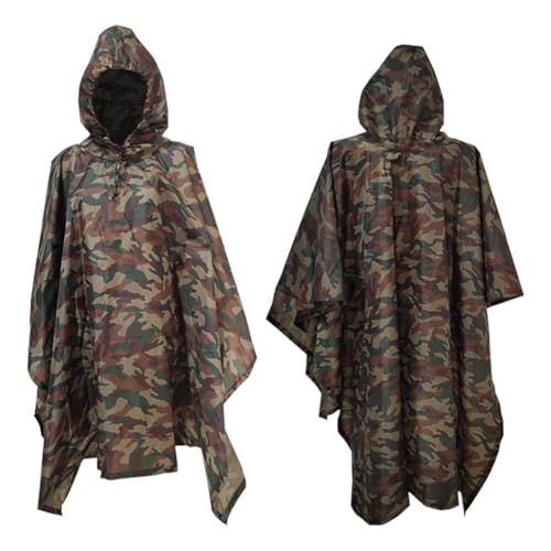 NAJILI Regenponcho Camouflage,3-In-1 Multifunktions Regenmantel,Regencape Unisex Wasserdicht,Zeltbodenmatte Sonnenschutzplane,Regenponcho Angeln Wandern Camping Jagd von NAJILI