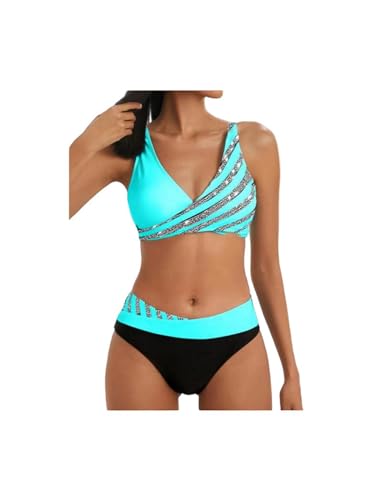 NAJZYBA Bikini Damen Set Elegante Zweiteilige Bademode Zweiteiliger Push Up Sexy Farbblockdruck mit Brustpolster Badeanzug Set für Frauen (Grün,3XL) von NAJZYBA