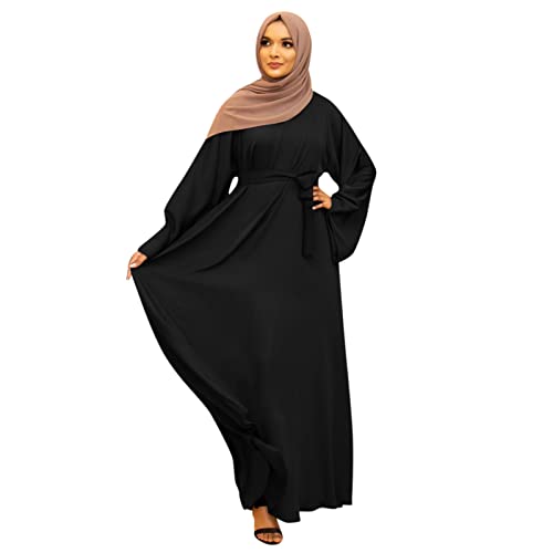 NAJZYBA Damen Kleid Muslimisches Einteiliges Gebetskleid für Damen Abaya Kleid Islamischer Naher Osten Dubai Türkei Maxi Abaya Kaftan Kleid in voller Länge (L,Schwarz) von NAJZYBA