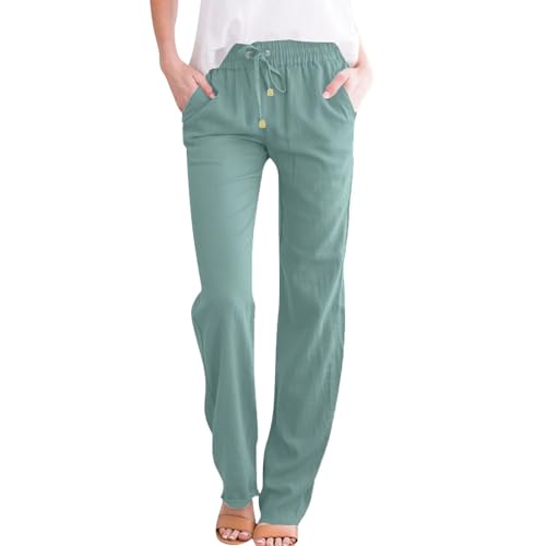 NAJZYBA Sommerhose Damen Leicht Leinenhose Hose Musselin Hosen Stoffhose Einfarbig Freizeithose Gerade Geschnitten Hose Sommerhose und Taschen (0106&01-Grey, XXXL) von NAJZYBA