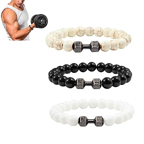 NAKEAH Gymheads Armband, Hantel-Armband für Männer und Frauen, Naturstein-Hantel-Perlen-Armband-Set (C) von NAKEAH