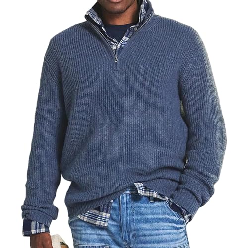 NAKEAH Herren-Kaschmir-Business-Casual-Reißverschlusspullover, Herren-Pullover mit Lockerem Reißverschluss und Stehkragen, Pullover mit 1/4-Reißverschluss (3X-Large,Blue) von NAKEAH