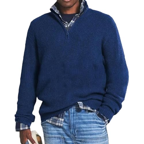 NAKEAH Herren-Kaschmir-Business-Casual-Reißverschlusspullover, Herren-Pullover mit Lockerem Reißverschluss und Stehkragen, Pullover mit 1/4-Reißverschluss (3X-Large,Dark Blue) von NAKEAH