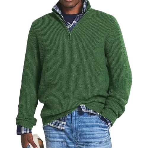 NAKEAH Herren-Kaschmir-Business-Casual-Reißverschlusspullover, Herren-Pullover mit Lockerem Reißverschluss und Stehkragen, Pullover mit 1/4-Reißverschluss (5X-Large,Green) von NAKEAH