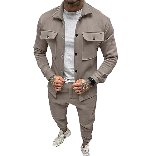 NAKEAH Herren Street Trendige TrainingsanzugSet Herbst Winter Persönlichkeit Jacke & Hose Zweiteiliges Set Khaki L von NAKEAH