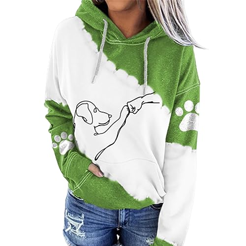 NAKEAH Kapuzenpullover mit Aufdruck „Dog High Five“, superweicher Hunde-Kapuzenpullover für Damen, langärmlig, einzigartiges Kapuzen-Sweatshirt mit Kordelzug (3X-Large,Green) von NAKEAH