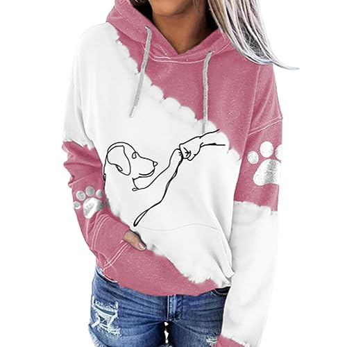 NAKEAH Kapuzenpullover mit Aufdruck „Dog High Five“, superweicher Hunde-Kapuzenpullover für Damen, langärmlig, einzigartiges Kapuzen-Sweatshirt mit Kordelzug (4X-Large,pink) von NAKEAH