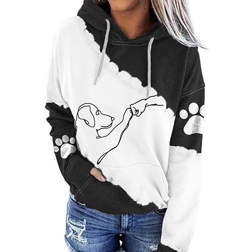 NAKEAH Kapuzenpullover mit Aufdruck „Dog High Five“, superweicher Hunde-Kapuzenpullover für Damen, langärmlig, einzigartiges Kapuzen-Sweatshirt mit Kordelzug (XX-Large,Black) von NAKEAH