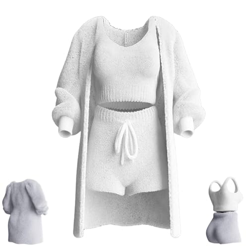 NAKEAH Misscosy Strickset 3-teilig, warmes, Flauschiges 3-teiliges Outfit-Pyjama für Damen, Misscosy 3-teilig (Medium,White) von NAKEAH