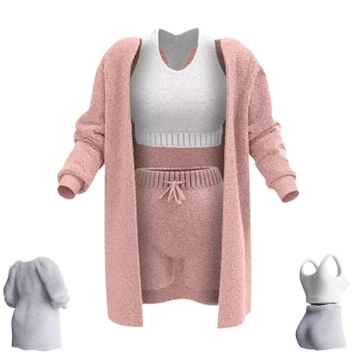 NAKEAH Misscosy Strickset 3-teilig, warmes, Flauschiges 3-teiliges Outfit-Pyjama für Damen, Misscosy 3-teilig (Small,Pink) von NAKEAH