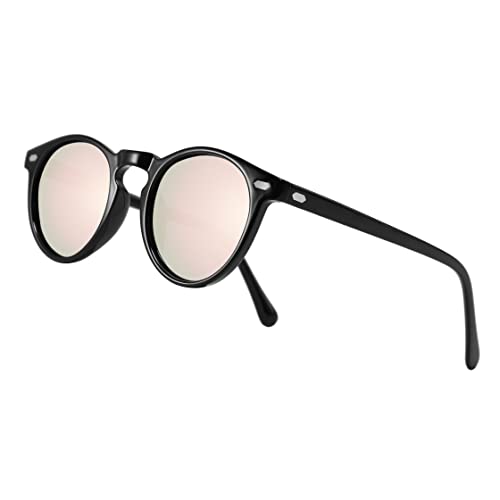 NAKED Optics Runde Polarisierte Sonnenbrille für Damen und Herren, Unisex (Schwarz (Pinkes Glas)) von NAKED Optics