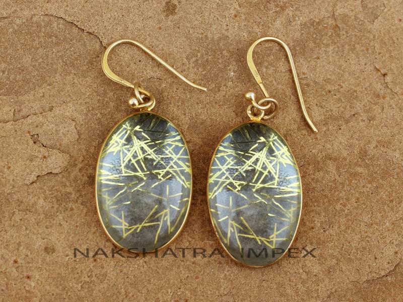 925 Silber Ohrhänger. Goldene Rutil Hydro Quarz Ovale Ohrringe. Hochzeitsgeschenke. Ohrringe Für Braut. Gelbe Tropfen & Baumeln Geschenke von NAKSHATRAIMPEX