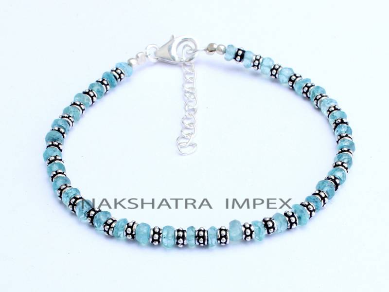 Apatit Perlen Armband - Neon Blau Edelsteine - 925 Antike Silber Armbänder - Handgemachter Schmuck - Weihnachts Geschenkidee von NAKSHATRAIMPEX