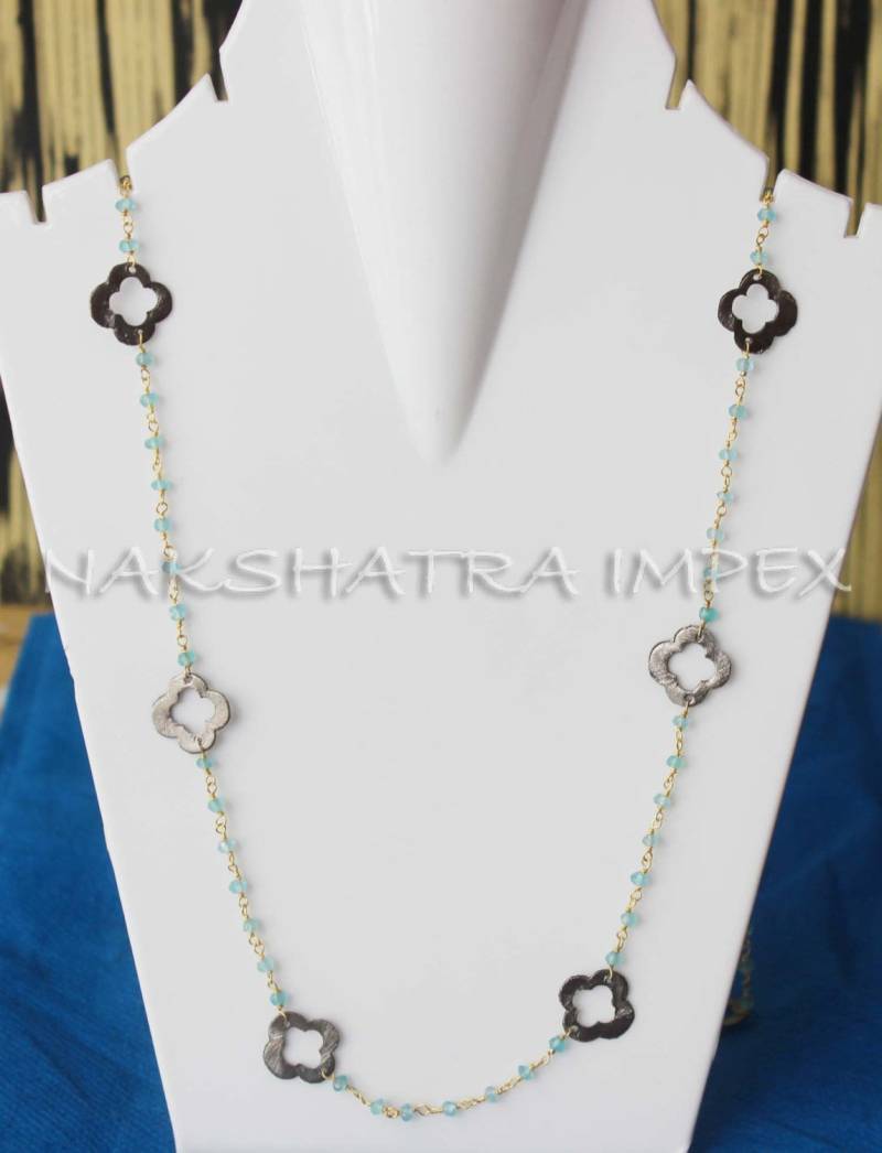 Apatit Rondelle Facette 925 Sterling Silber Perlen Kette Gold Vergoldet Halskette Mit Oxidiertem Messing Klee Rundum von NAKSHATRAIMPEX