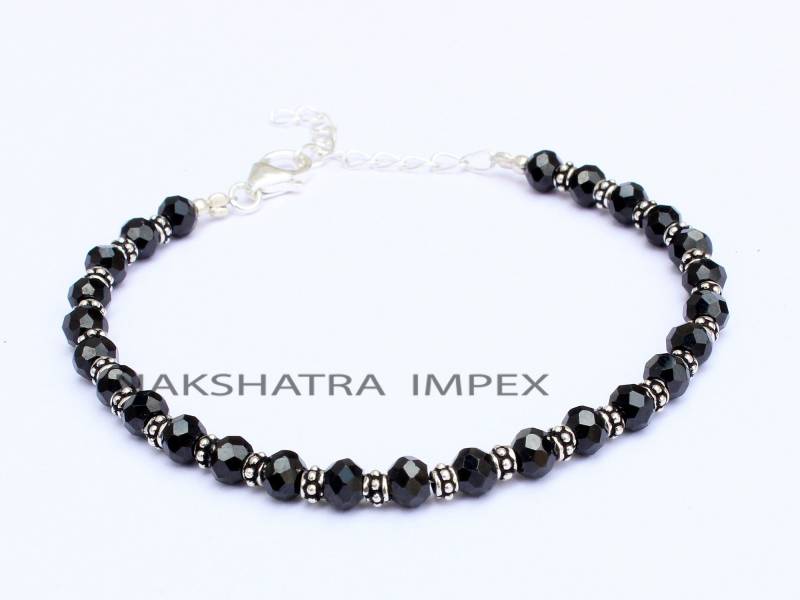 Atemberaubendes Schwarzes Spinell Armband - Schwarzer Onyx Facettierte Perlen Energie Armbänder Antik 925 Silber Herren Schlichtes Minimal Winziges von NAKSHATRAIMPEX