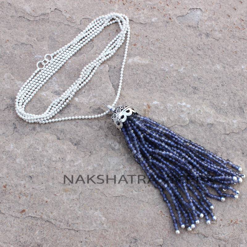Blauer Iolithquarz Facettierte Runde Perlen Quasten Halskette - Extrem Seltene Iolith Anhänger Mit 925 Silber Kette Großhandel Preise von NAKSHATRAIMPEX