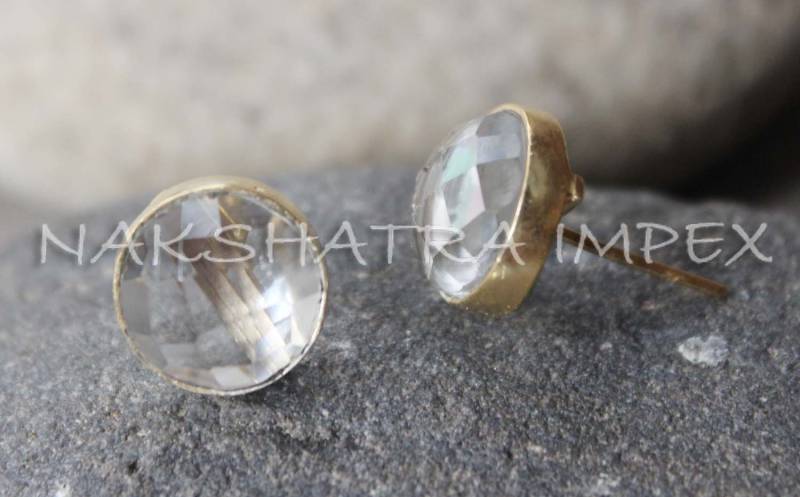 Crystal-Hydro Quarz 12mm Runde Briolette 925 Sterling Silber Gold Vergoldet Ohrstecker Ohrringe von NAKSHATRAIMPEX