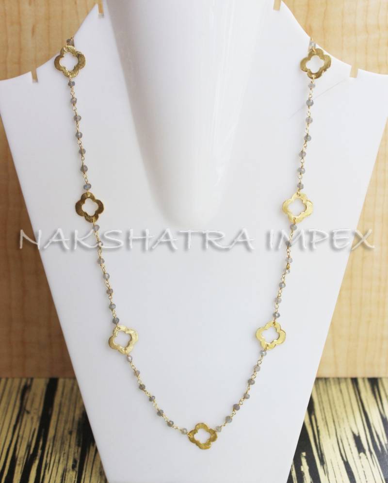 Der Labradorit 3-4 Mm Rondelle Facette 925 Sterling Silber Perlen Kette Gold Vergoldet Halskette Mit Goldmessing Klee Rundum von NAKSHATRAIMPEX