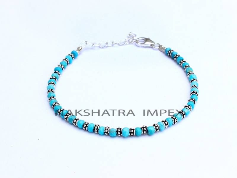 Echter Türkis Stein Armband - Natürliches Silber Antik Blau Howlith Zierliche Perlen Stapelschmuck Chakra Armbänder von NAKSHATRAIMPEX